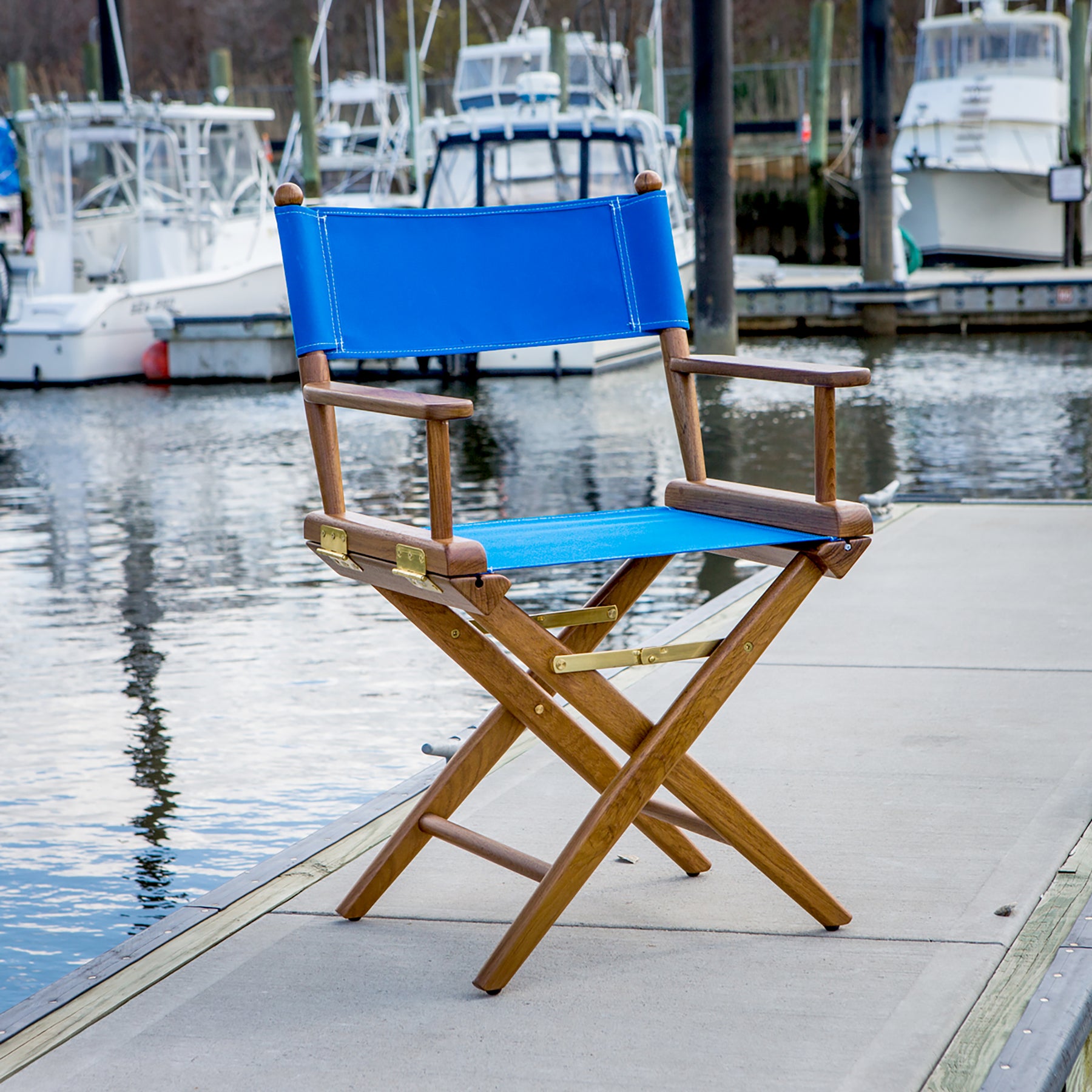 Directors Chair With Pacific Blue SUNBRELLA® Fabric Covers - Oiled Finish - 60041