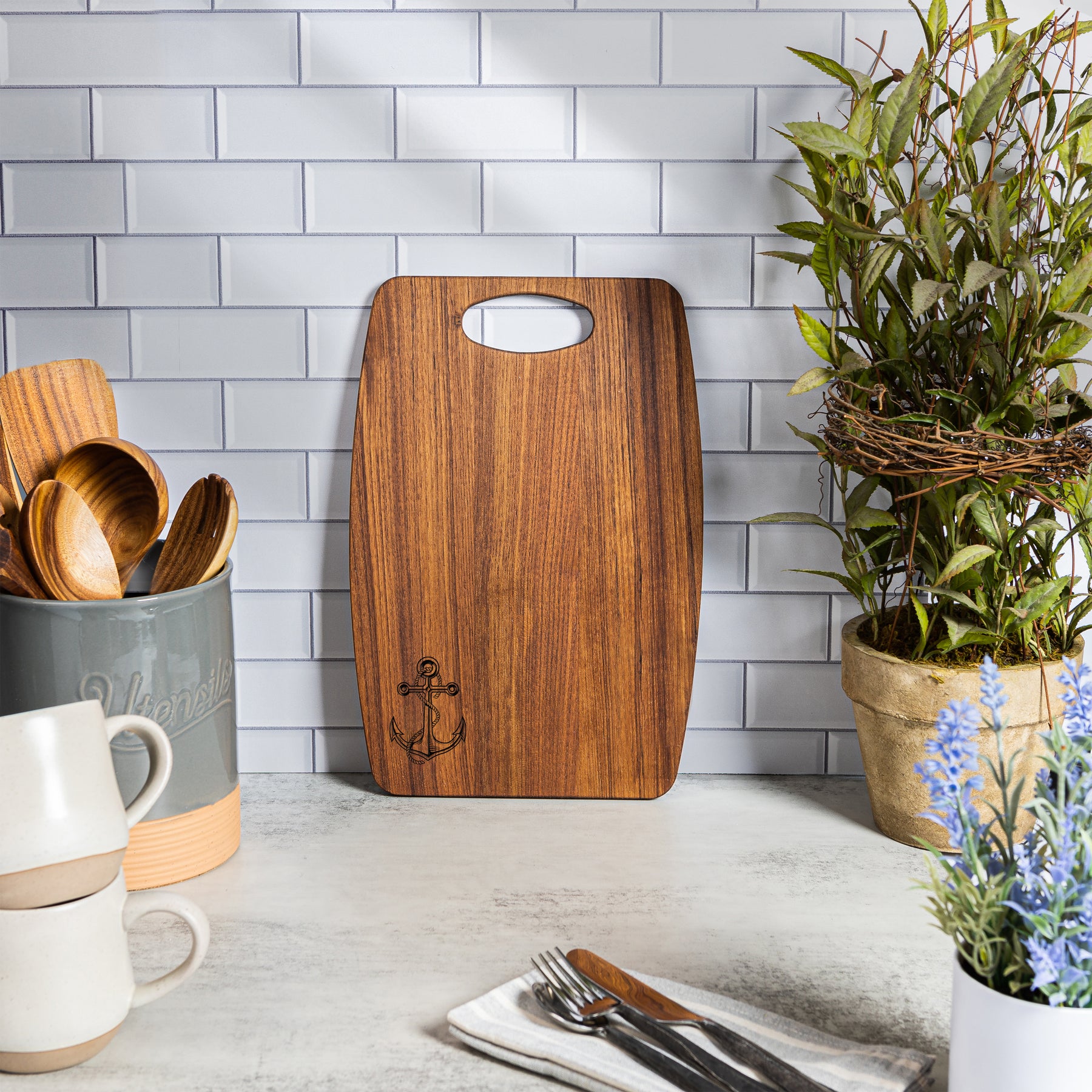 Chef's Collection Teak Bread Board - Anchor - 8" x 14" - 60761ANCC