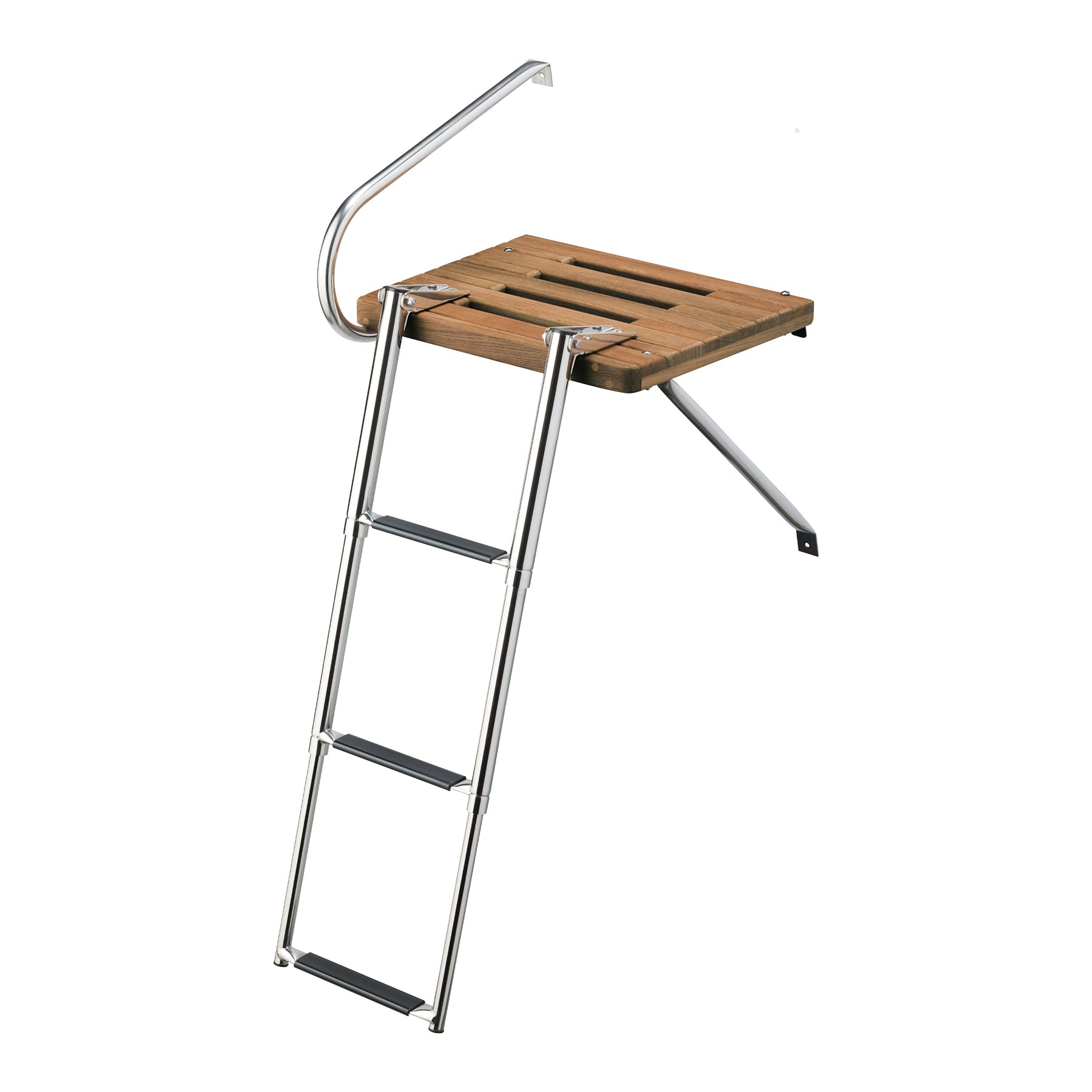 Teak Swim Platform w/ 3-Step Telescoping Ladder for Boats w/ Outboard Motors - 68902