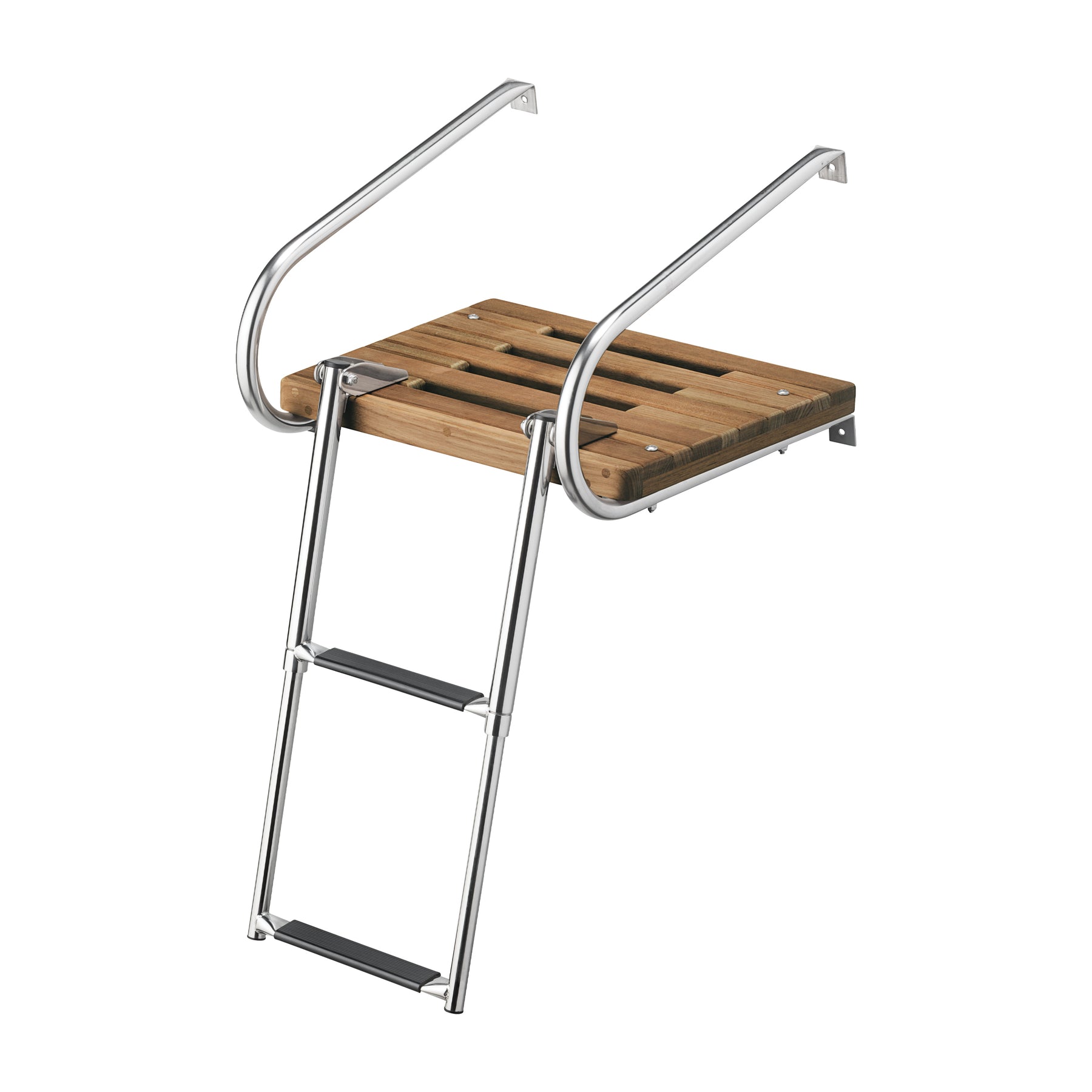 Teak Swim Platform w/ 2-Step Telescoping Ladder for Boats w/ Inboard/Outboard Motors - 68904