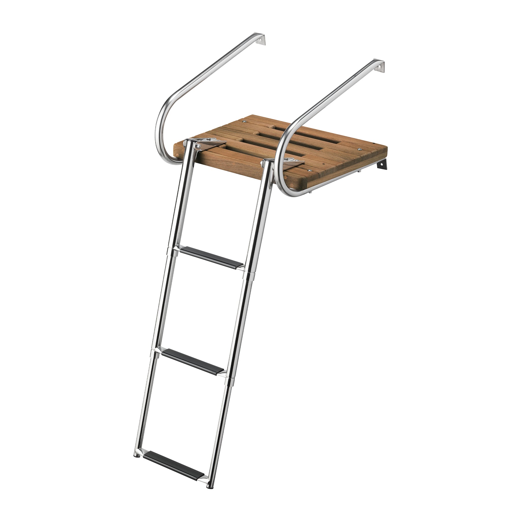 Teak Swim Platform w/ 3-Step Telescoping Ladder for Boats w/ Inboard/Outboard Motors - 68906