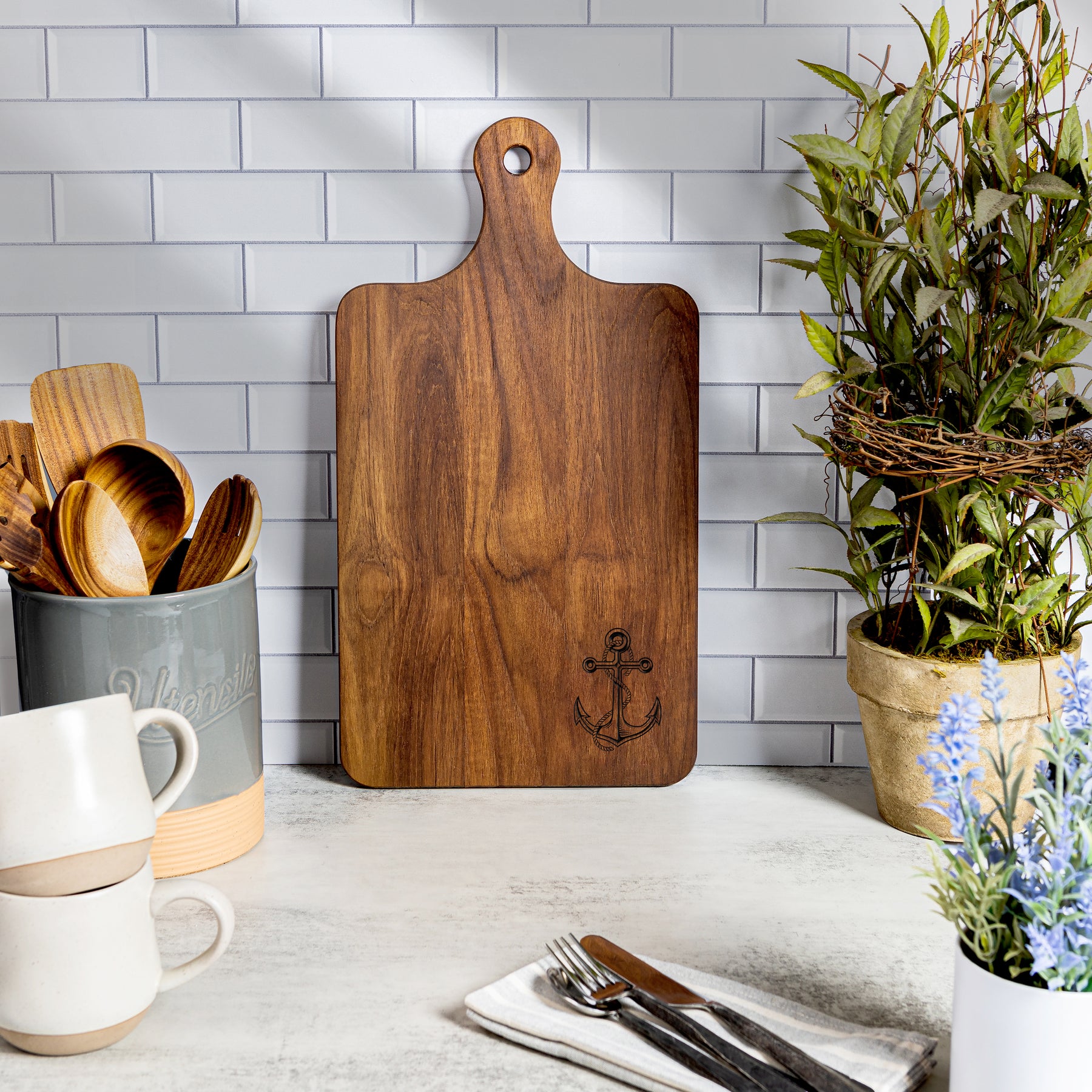 Chef's Collection Teak Large Charcuterie Board - Anchor - 10" x 14" - 60764ANCC