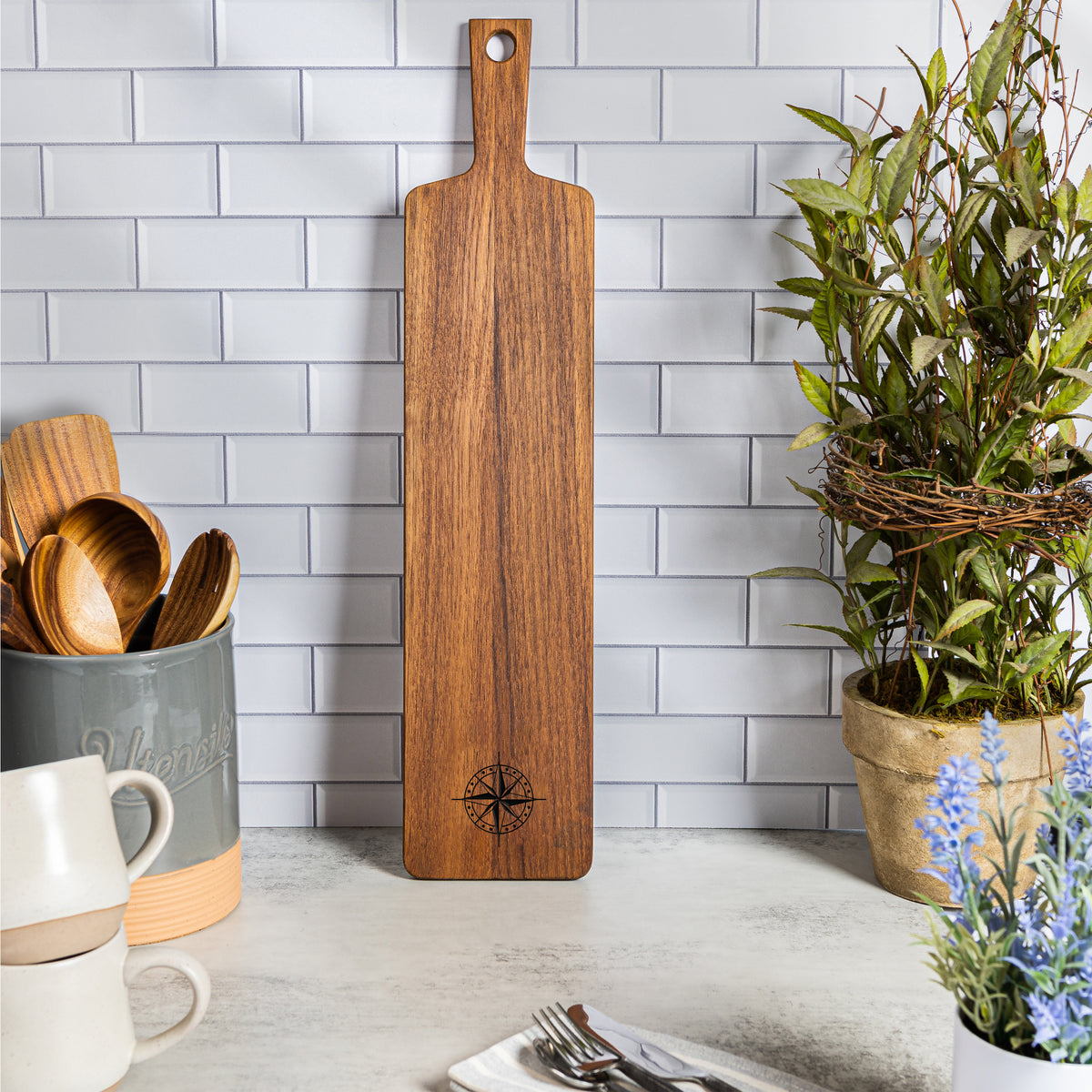 Chef's Collection Teak Appetizer Serving Board - Compass - 5" x 18" - 60765COMC