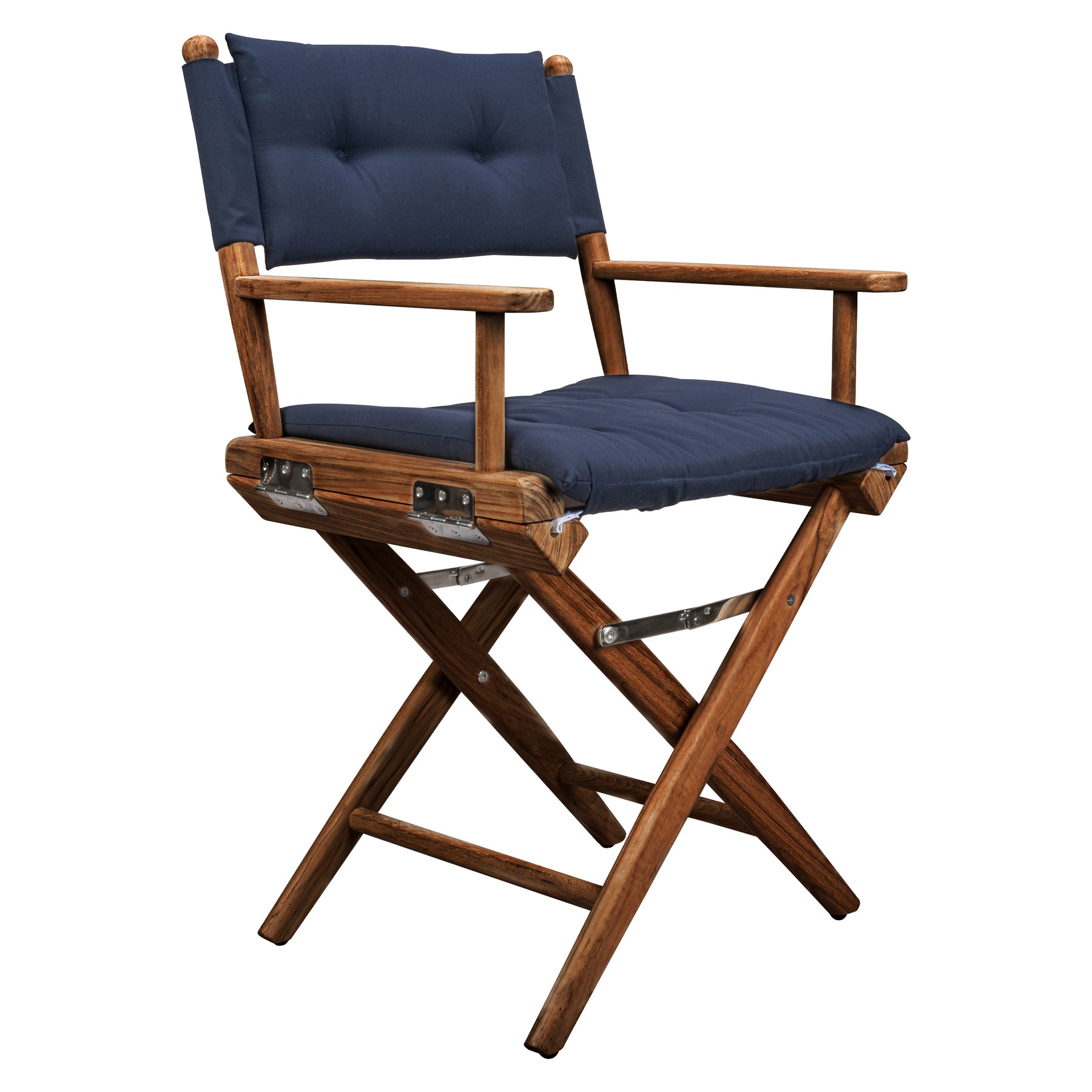 Directors Chair With Navy Cushions - Oiled Finish - 61042
